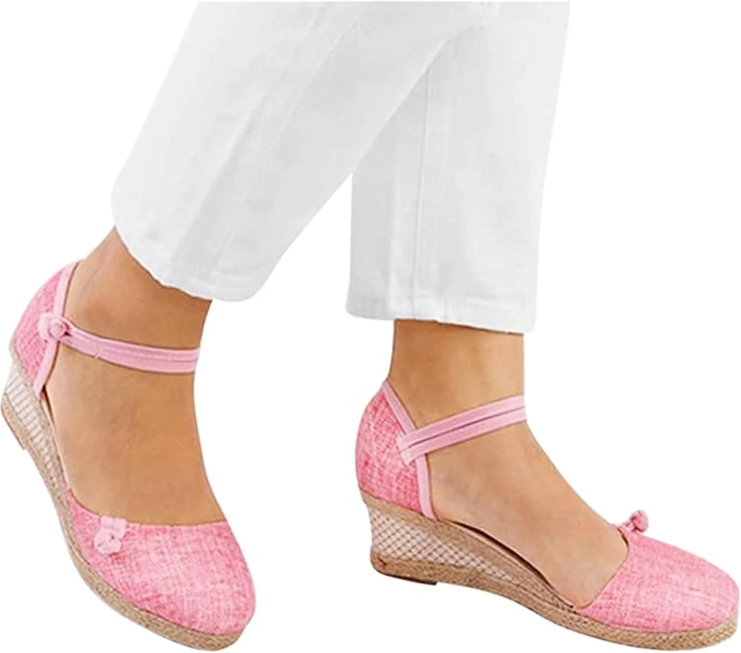 Ladmiple Espadrille Sandals For Women Closed Toe Wedge Sandals Platform Ankle Strap Slingback Summer Casual Dress Shoes
