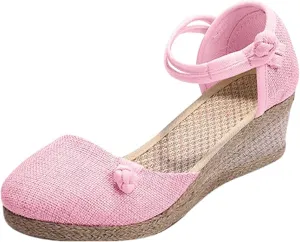 Ladmiple Espadrille Sandals For Women Closed Toe Wedge Sandals Platform Ankle Strap Slingback Summer Casual Dress Shoes