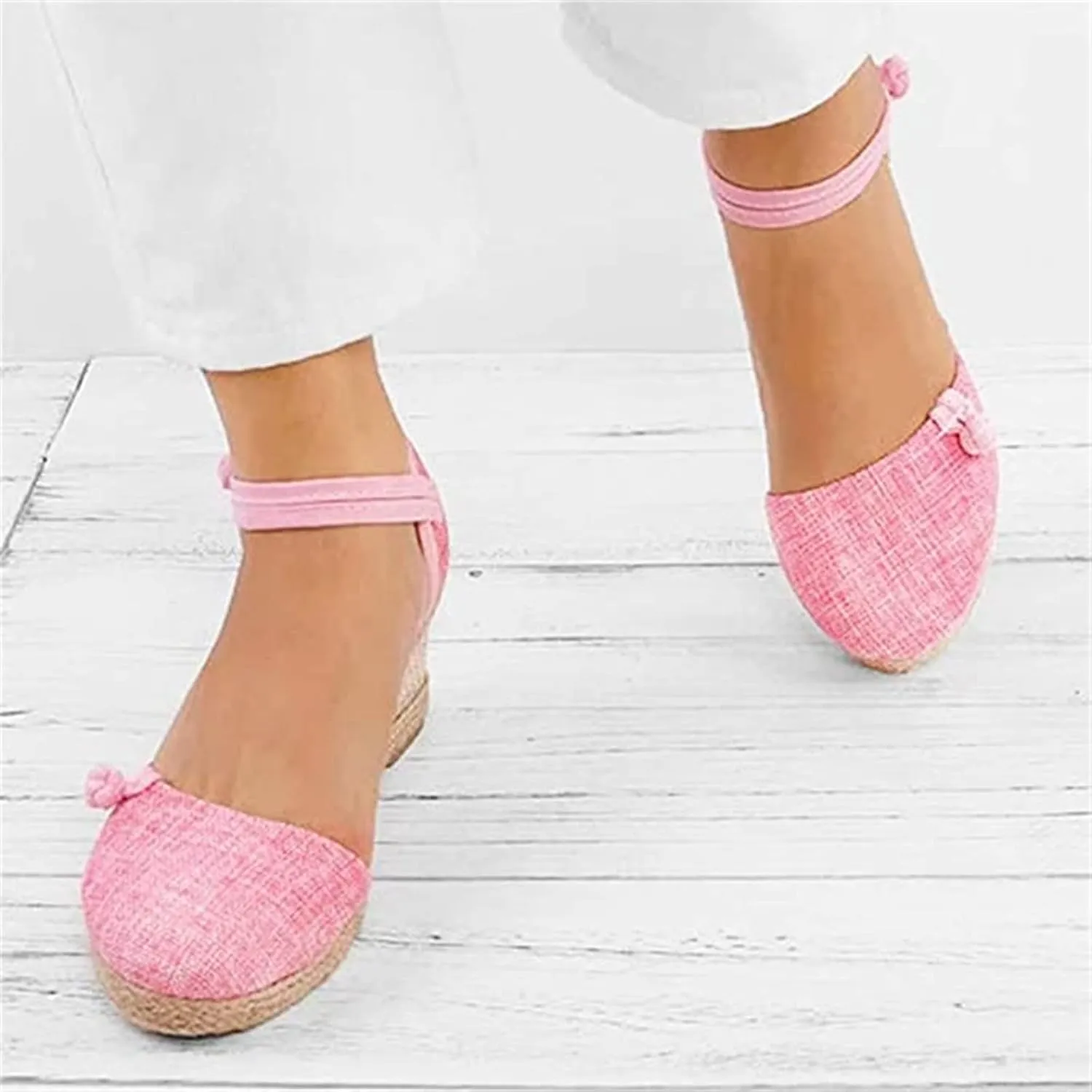 Ladmiple Espadrille Sandals For Women Closed Toe Wedge Sandals Platform Ankle Strap Slingback Summer Casual Dress Shoes