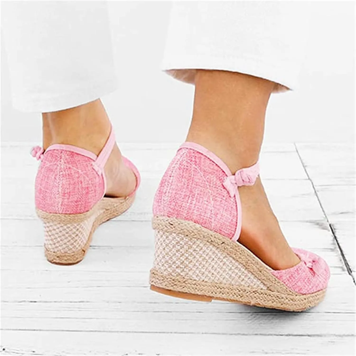 Ladmiple Espadrille Sandals For Women Closed Toe Wedge Sandals Platform Ankle Strap Slingback Summer Casual Dress Shoes