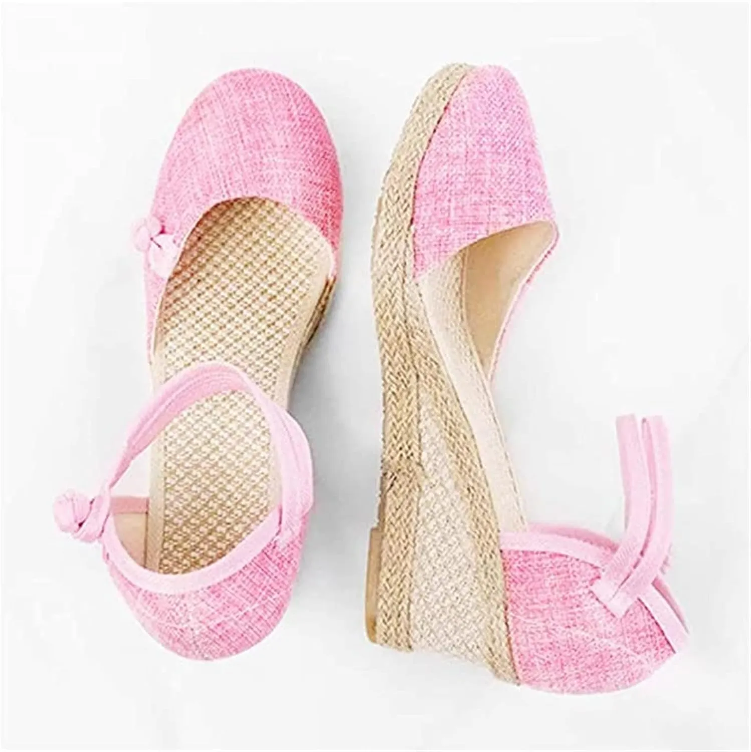 Ladmiple Espadrille Wedge Sandals For Women Closed Toe Cute Ankle Strap Platform Fashion Casual Dressy Summer Shoes