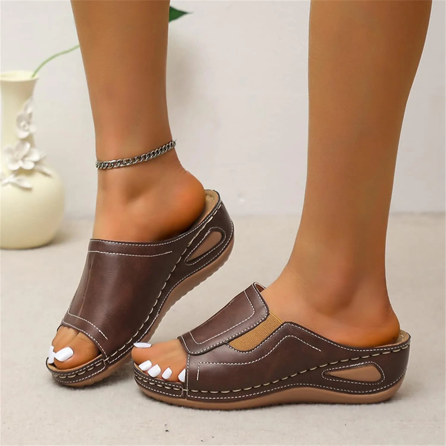 Ladmiple Sandals Women Comfortable Walking Dressy Casual Summer Orthotic Flip Flops Orthopedic Slides With Arch Support