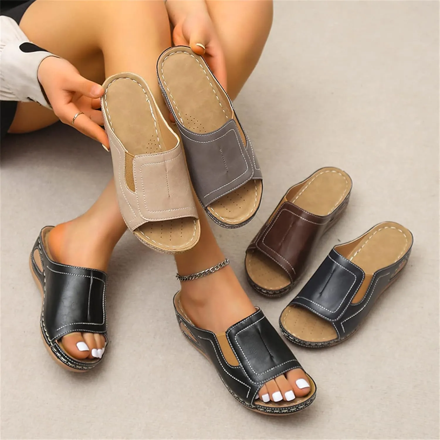 Ladmiple Sandals Women Comfortable Walking Dressy Casual Summer Orthotic Flip Flops Orthopedic Slides With Arch Support