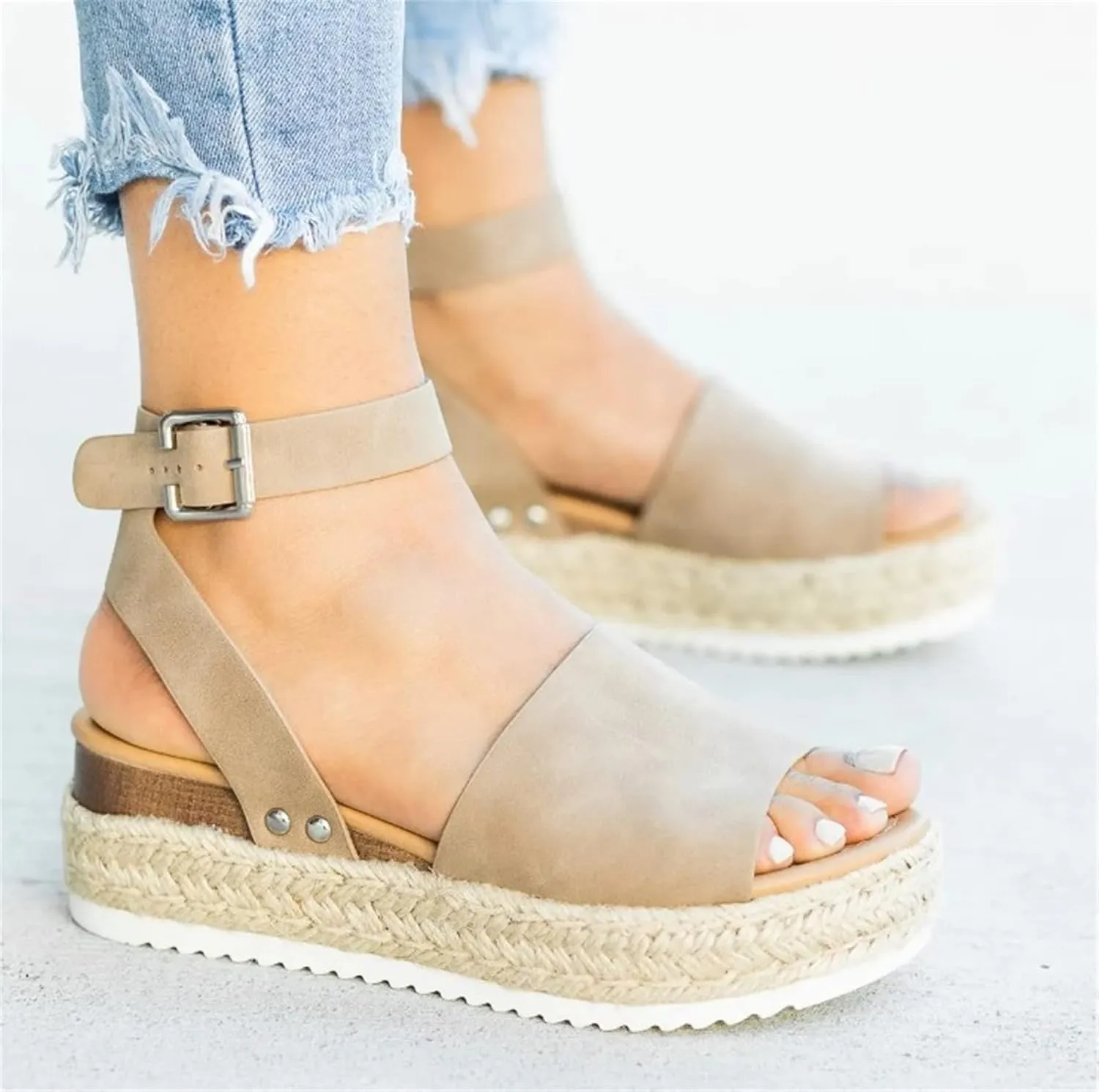 Ladmiple Wedge Sandals for Women Dressy 2023 Comfy Slip On Sandal Summer Casual Beach Shoes Open Toe Espadrille Platform