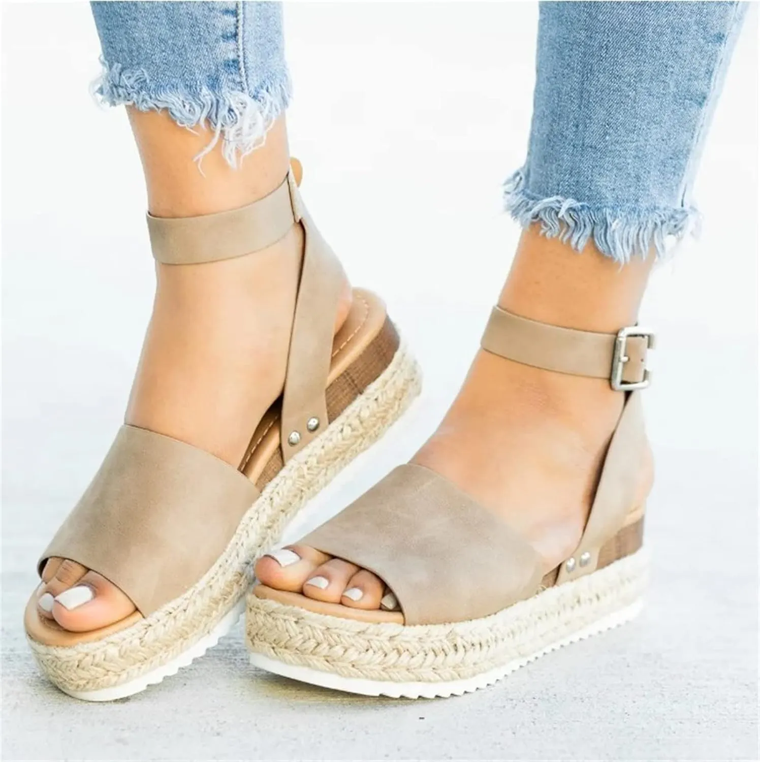 Ladmiple Wedge Sandals for Women Dressy 2023 Comfy Slip On Sandal Summer Casual Beach Shoes Open Toe Espadrille Platform