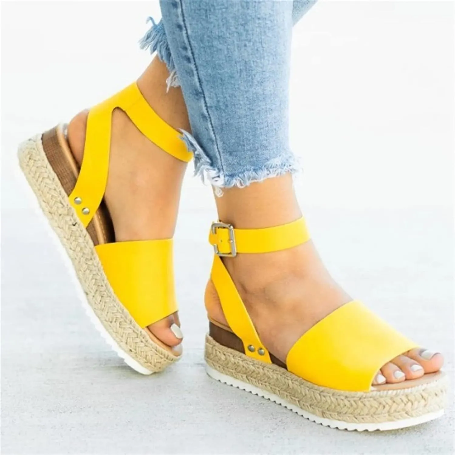 Ladmiple Wedge Sandals for Women Dressy Fashion Slip-On Sandal Summer Casual Beach Shoes Open Toe Espadrilles Platform