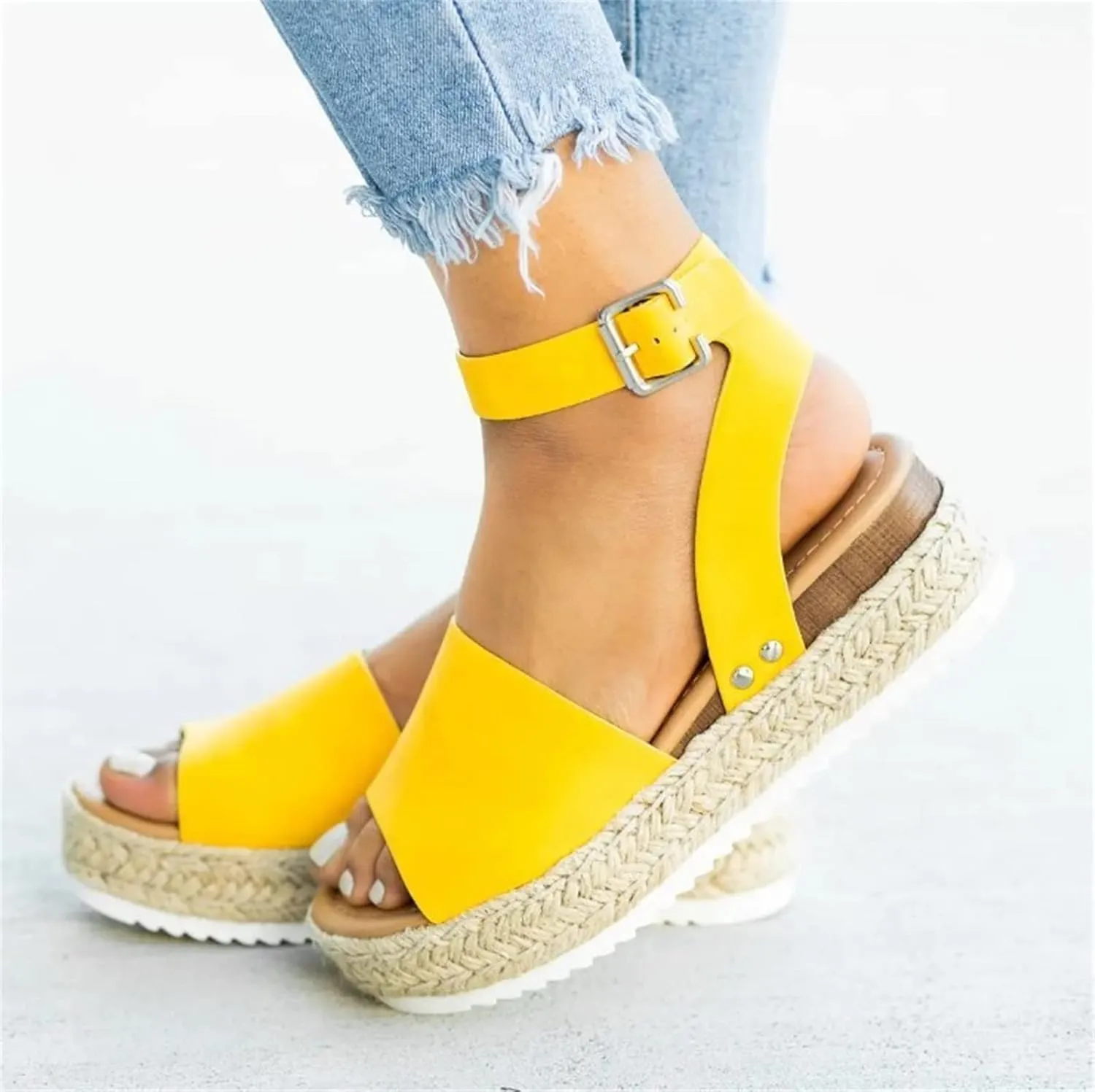 Ladmiple Wedge Sandals for Women Dressy Fashion Slip-On Sandal Summer Casual Beach Shoes Open Toe Espadrilles Platform