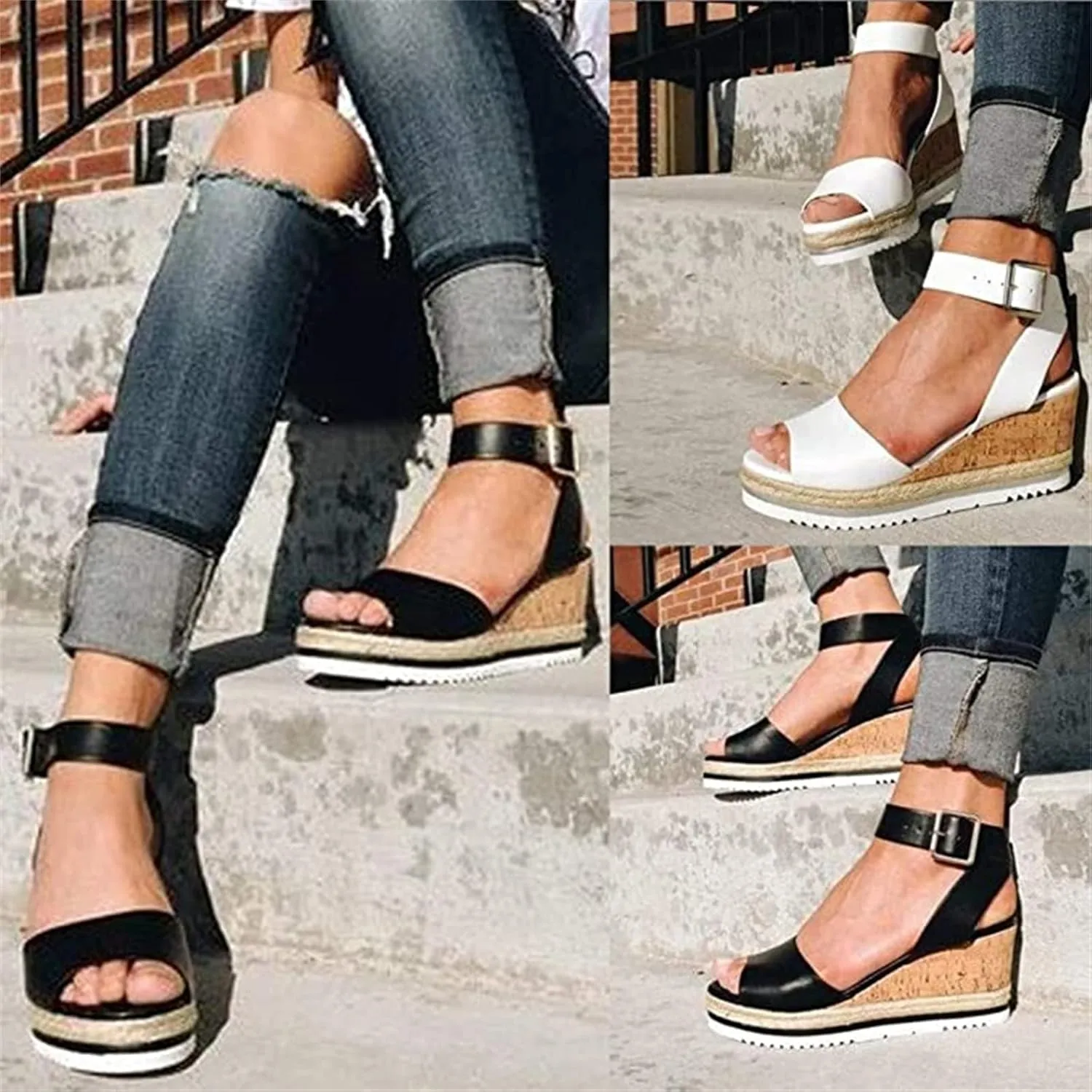 Ladmiple Wedge Sandals for Women Dressy Slip-On High Heel Sandal Summer Casual Beach Shoes Open Toe Espadrilles Platform