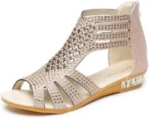 Ladmiple Wedge Sandals for Women Dressy Slip-On Low Heel Sandal Summer Casual Beach Shoes Open Toe Espadrilles Platform