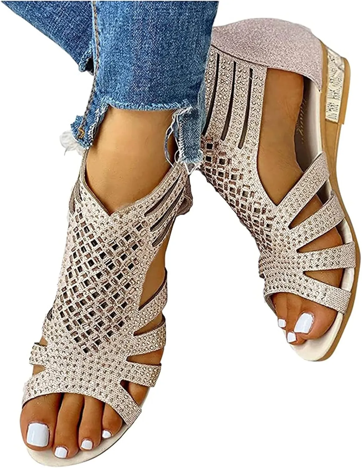 Ladmiple Wedge Sandals for Women Dressy Slip-On Low Heel Sandal Summer Casual Beach Shoes Open Toe Espadrilles Platform