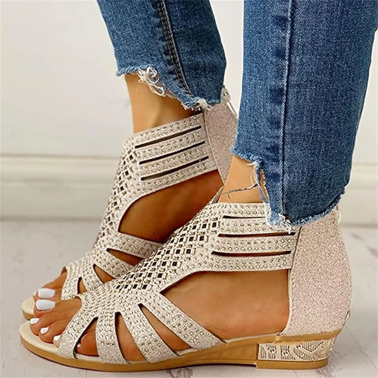 Ladmiple Wedge Sandals for Women Dressy Slip-On Low Heel Sandal Summer Casual Beach Shoes Open Toe Espadrilles Platform