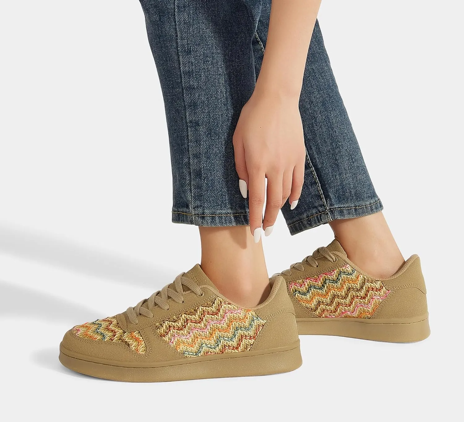 LUCKY STEP Retro Trainers Women Fashion Sneakers Braided Classic Raffia Casual Anti-Slip Tennis Woven Walking Shoes