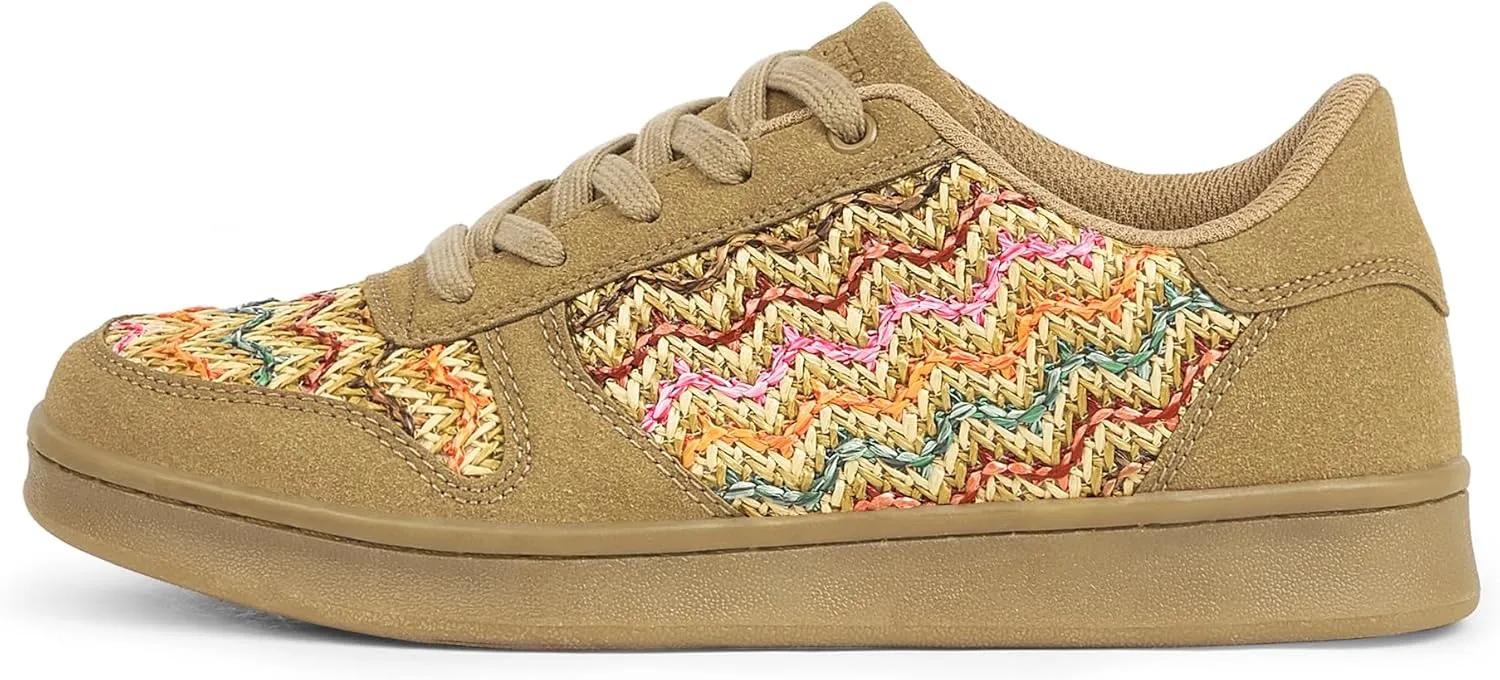 LUCKY STEP Retro Trainers Women Fashion Sneakers Braided Classic Raffia Casual Anti-Slip Tennis Woven Walking Shoes