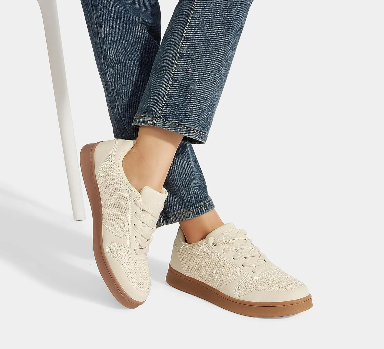 LUCKY STEP Retro Trainers Women Fashion Sneakers Braided Classic Raffia Casual Anti-Slip Tennis Woven Walking Shoes