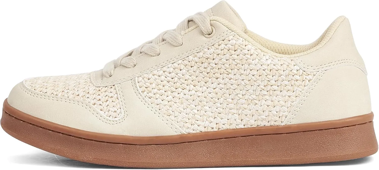 LUCKY STEP Retro Trainers Women Fashion Sneakers Braided Classic Raffia Casual Anti-Slip Tennis Woven Walking Shoes