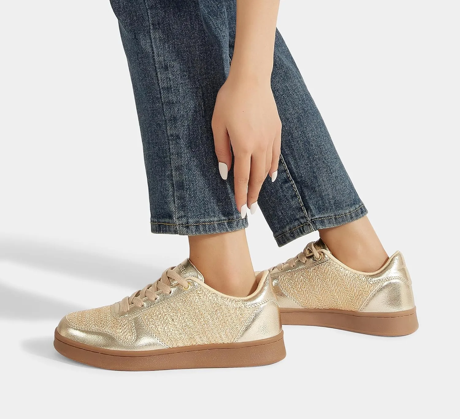 LUCKY STEP Retro Trainers Women Fashion Sneakers Braided Classic Raffia Casual Anti-Slip Tennis Woven Walking Shoes