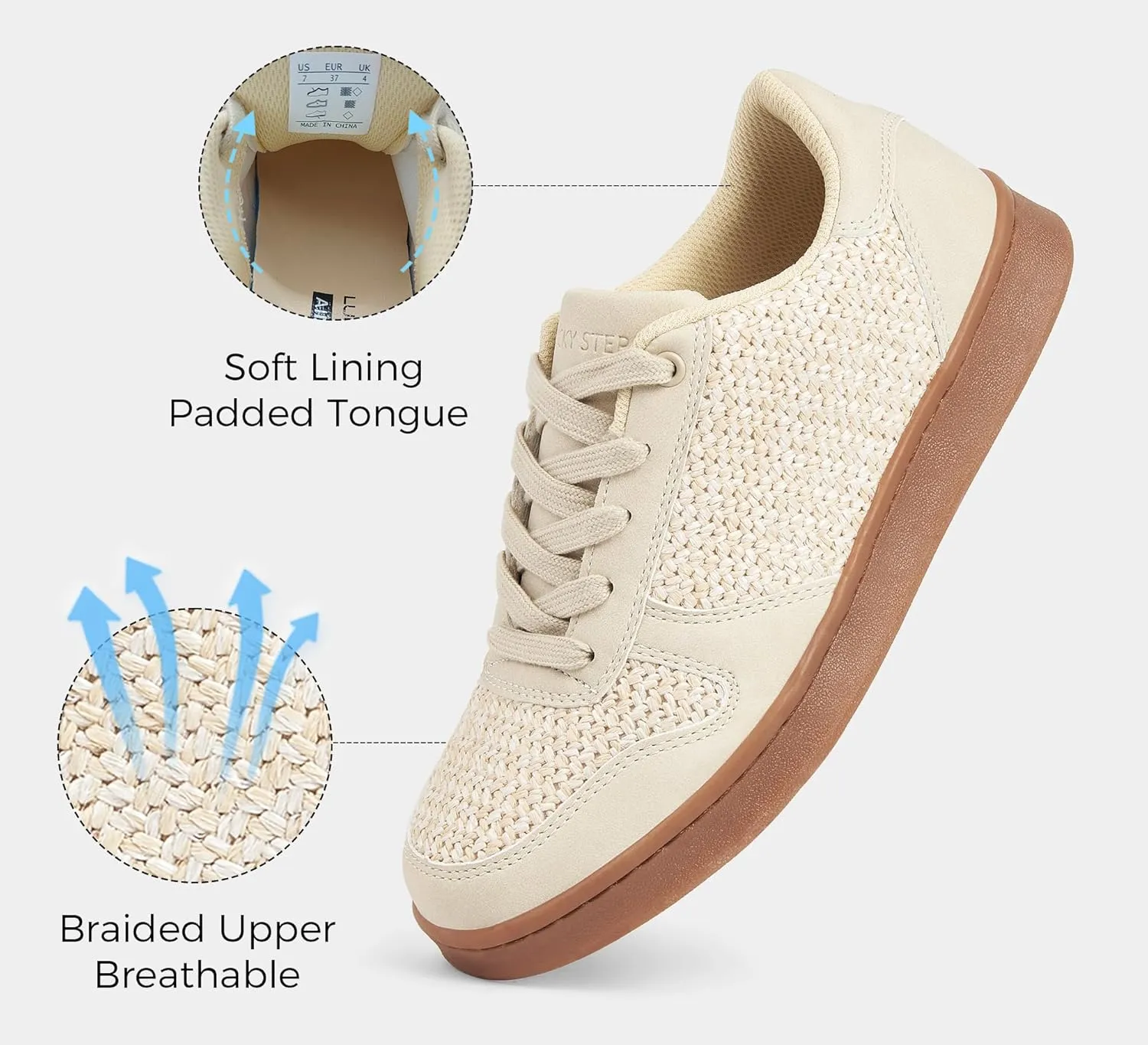 LUCKY STEP Retro Trainers Women Fashion Sneakers Braided Classic Raffia Casual Anti-Slip Tennis Woven Walking Shoes