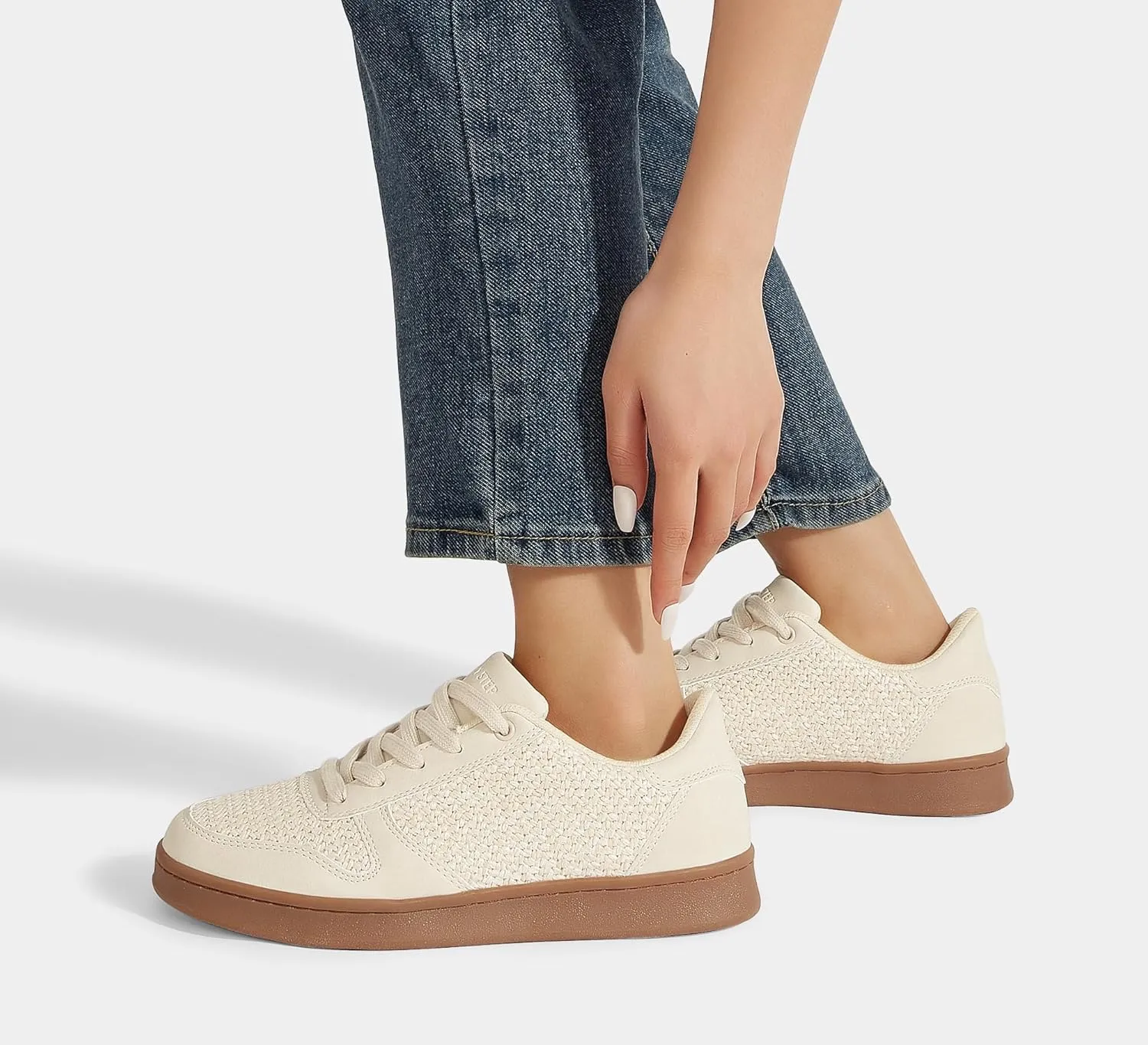 LUCKY STEP Retro Trainers Women Fashion Sneakers Braided Classic Raffia Casual Anti-Slip Tennis Woven Walking Shoes