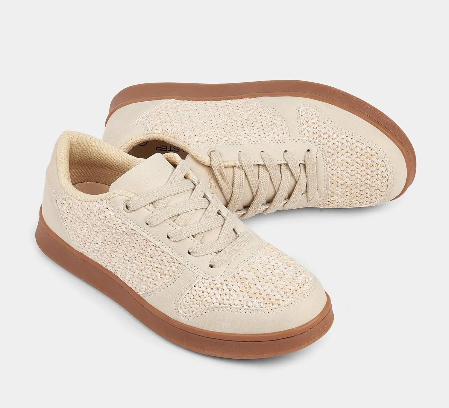 LUCKY STEP Retro Trainers Women Fashion Sneakers Braided Classic Raffia Casual Anti-Slip Tennis Woven Walking Shoes
