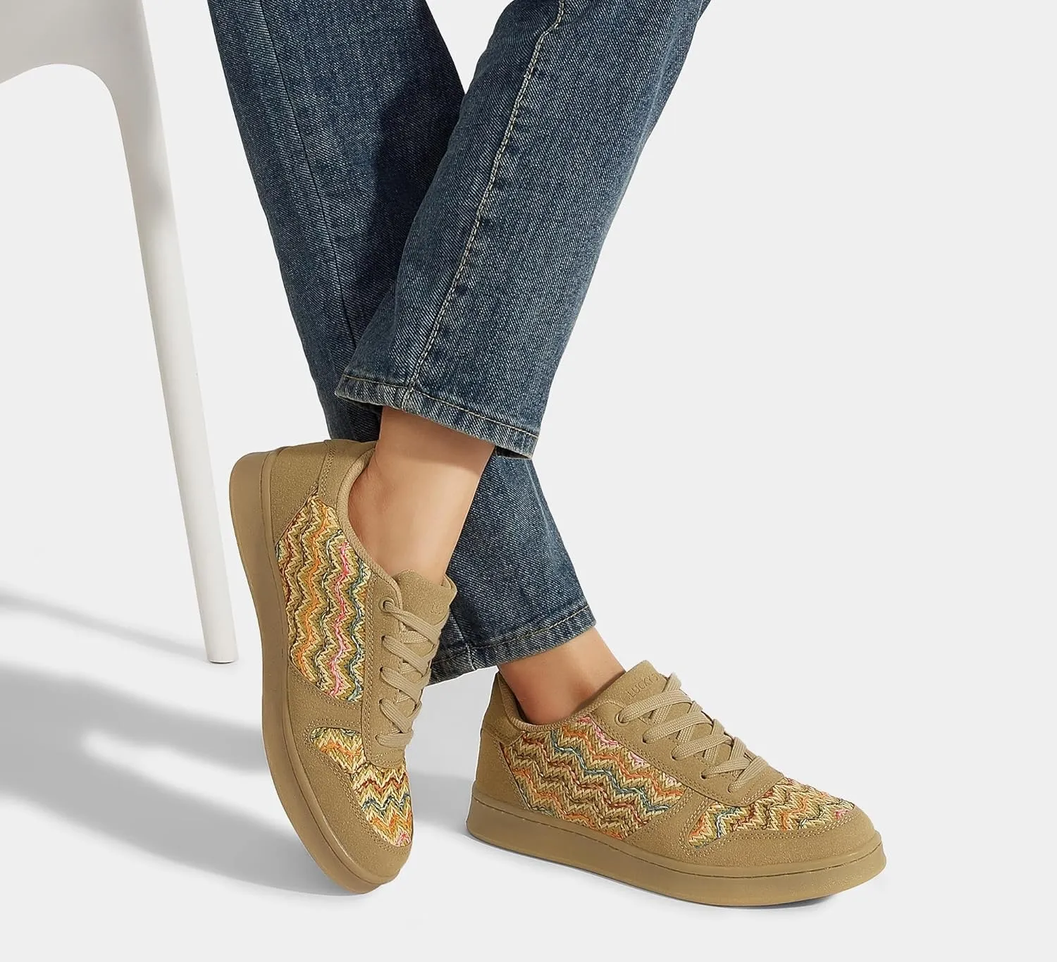 LUCKY STEP Retro Trainers Women Fashion Sneakers Braided Classic Raffia Casual Anti-Slip Tennis Woven Walking Shoes