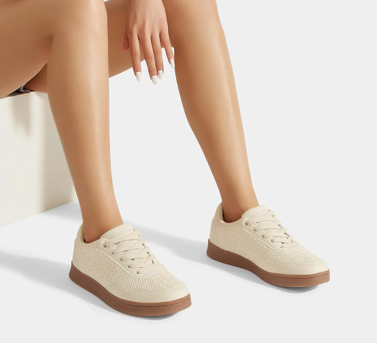 LUCKY STEP Retro Trainers Women Fashion Sneakers Braided Classic Raffia Casual Anti-Slip Tennis Woven Walking Shoes