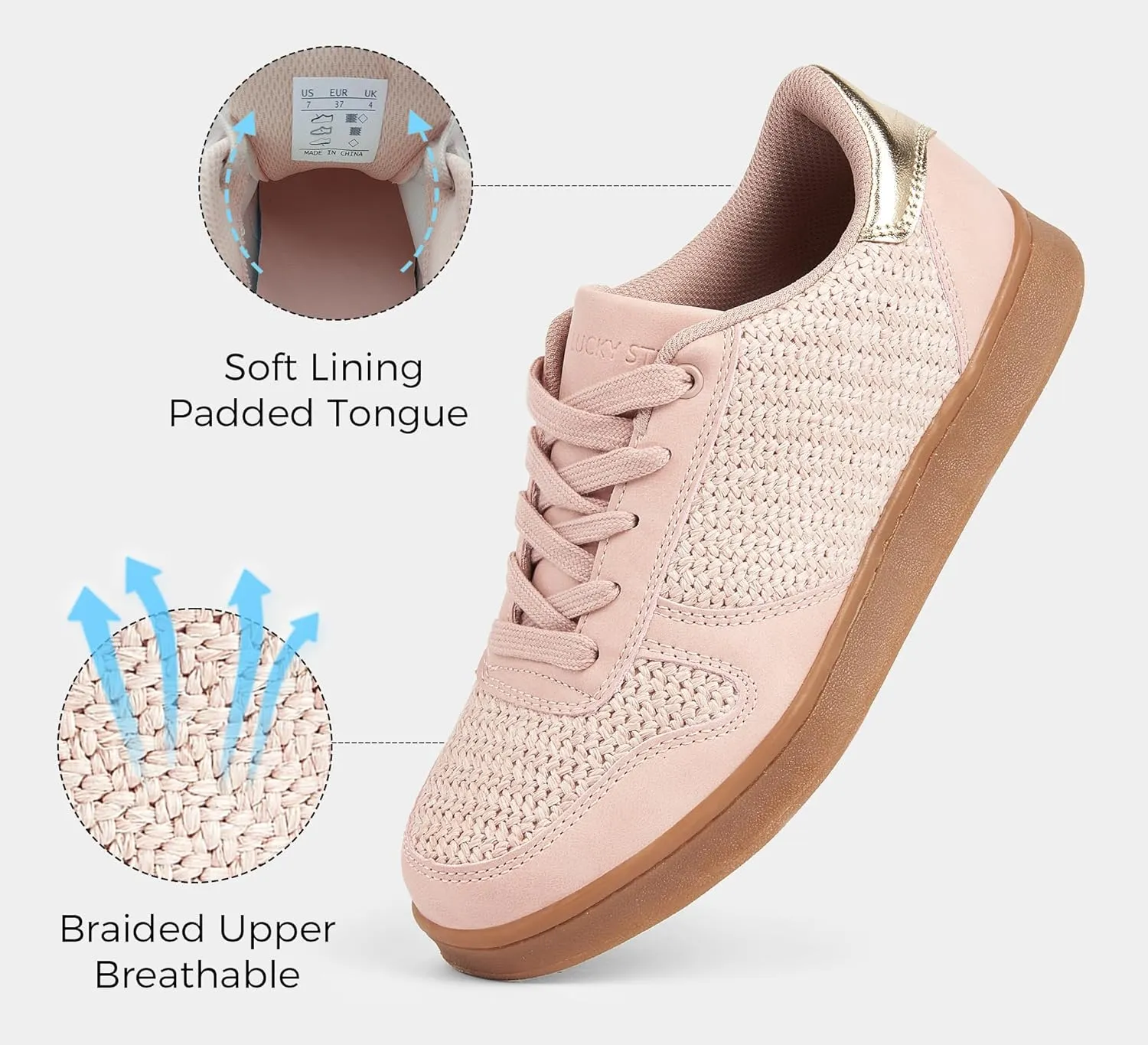 LUCKY STEP Retro Trainers Women Fashion Sneakers Braided Classic Raffia Casual Anti-Slip Tennis Woven Walking Shoes