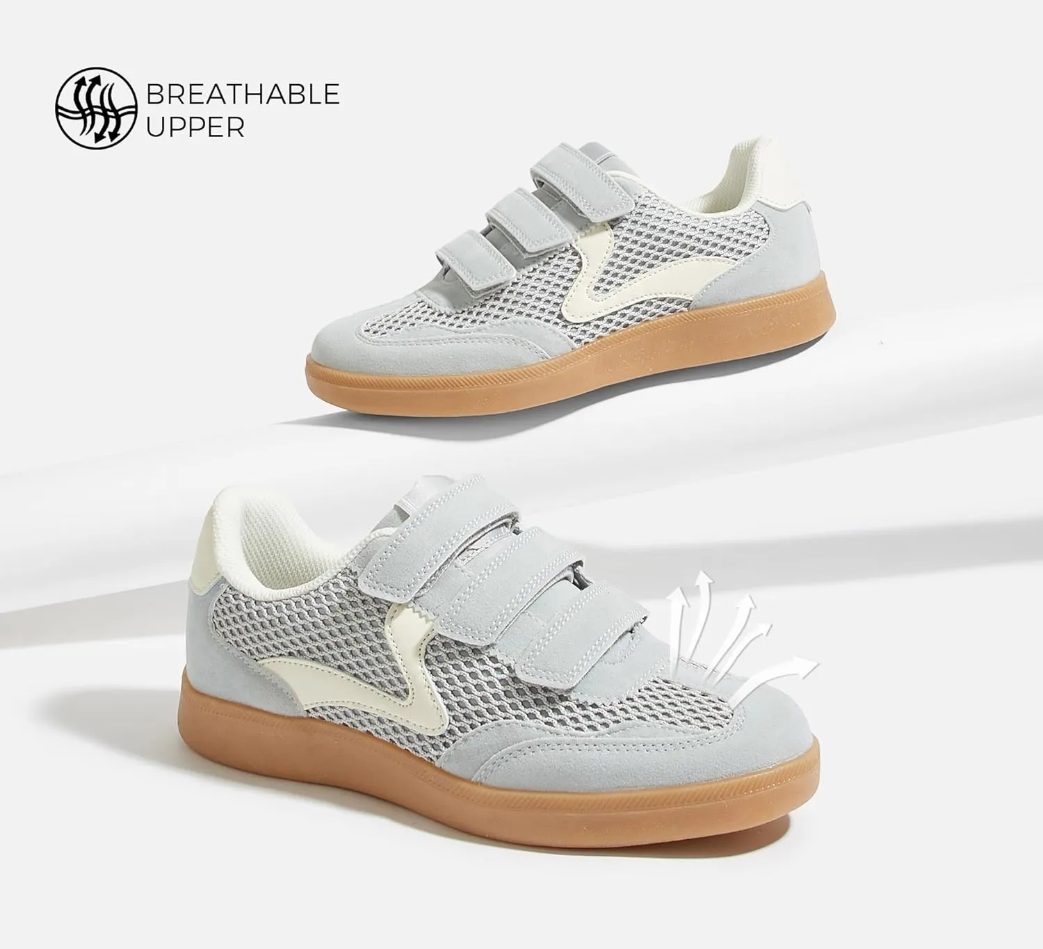 LUCKY STEP Women's Casual Fashion Retro Sneakers Classic Gum Sole Hook and Loop Tennis Footwear Anti Slip Skate Trainers Trendy Walking Shoes