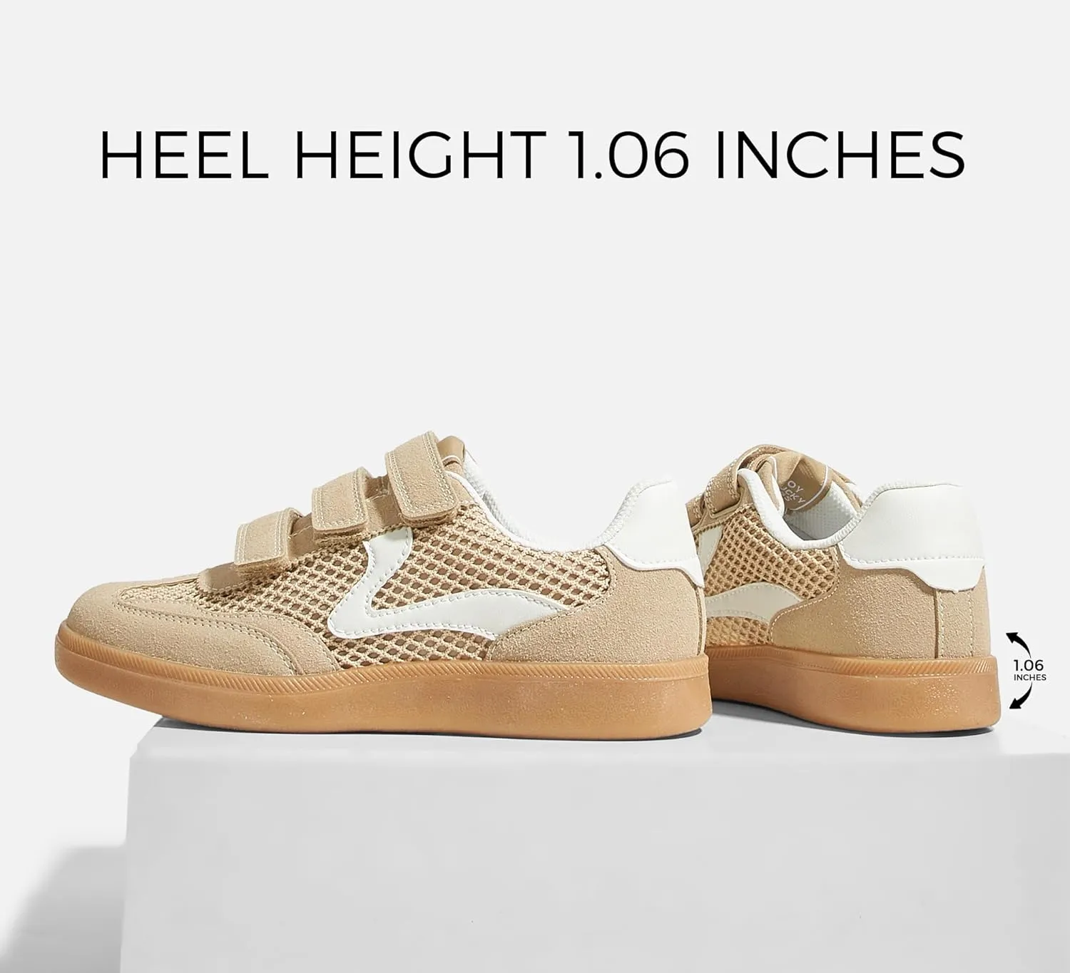 LUCKY STEP Women's Casual Fashion Retro Sneakers Classic Gum Sole Hook and Loop Tennis Footwear Anti Slip Skate Trainers Trendy Walking Shoes