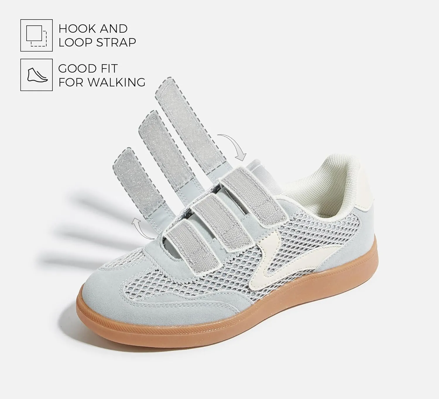 LUCKY STEP Women's Casual Fashion Retro Sneakers Classic Gum Sole Hook and Loop Tennis Footwear Anti Slip Skate Trainers Trendy Walking Shoes