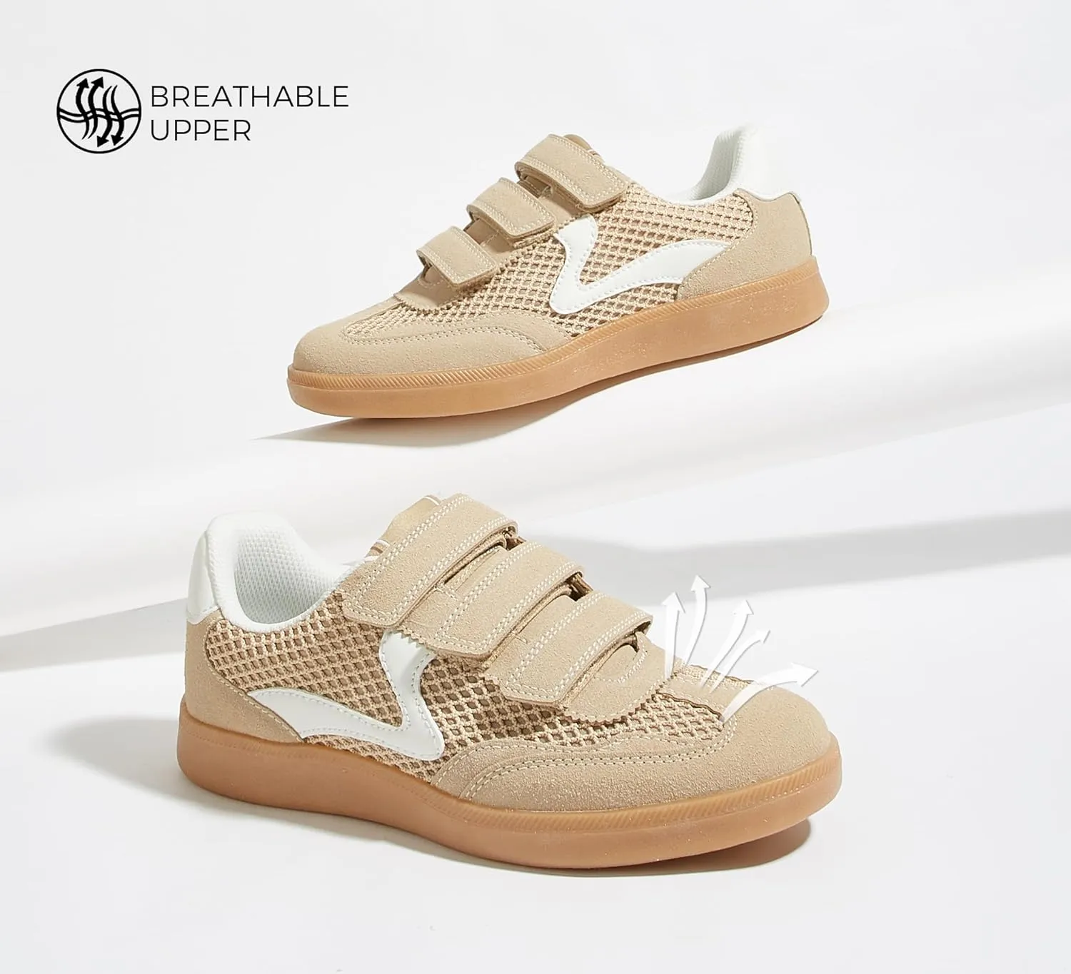 LUCKY STEP Women's Casual Fashion Retro Sneakers Classic Gum Sole Hook and Loop Tennis Footwear Anti Slip Skate Trainers Trendy Walking Shoes