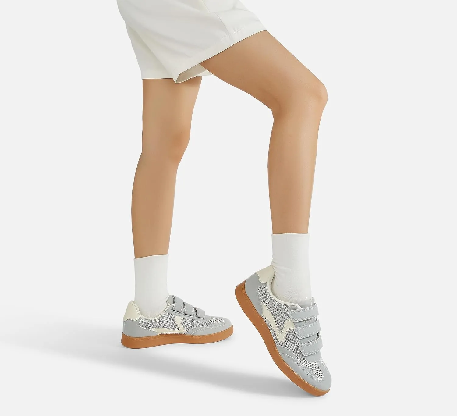 LUCKY STEP Women's Casual Fashion Retro Sneakers Classic Gum Sole Hook and Loop Tennis Footwear Anti Slip Skate Trainers Trendy Walking Shoes