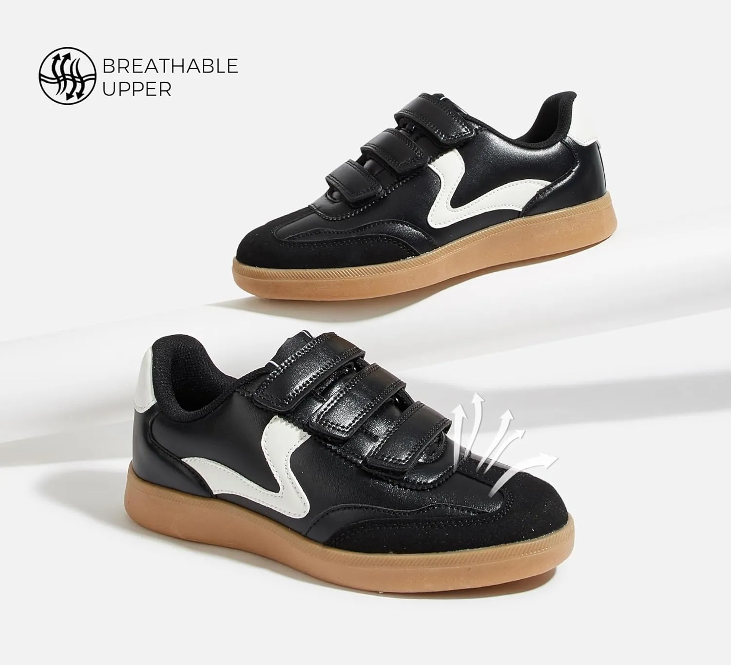 LUCKY STEP Women's Casual Fashion Retro Sneakers Classic Gum Sole Hook and Loop Tennis Footwear Anti Slip Skate Trainers Trendy Walking Shoes
