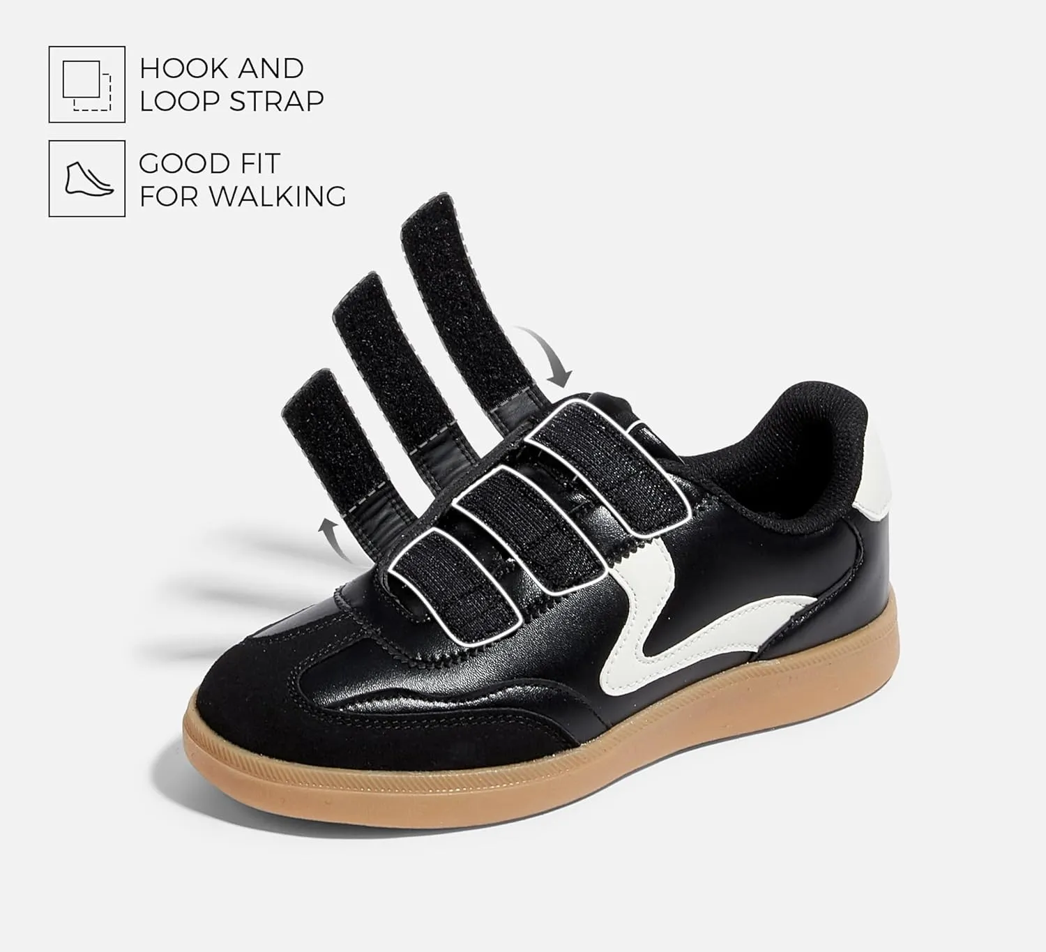 LUCKY STEP Women's Casual Fashion Retro Sneakers Classic Gum Sole Hook and Loop Tennis Footwear Anti Slip Skate Trainers Trendy Walking Shoes