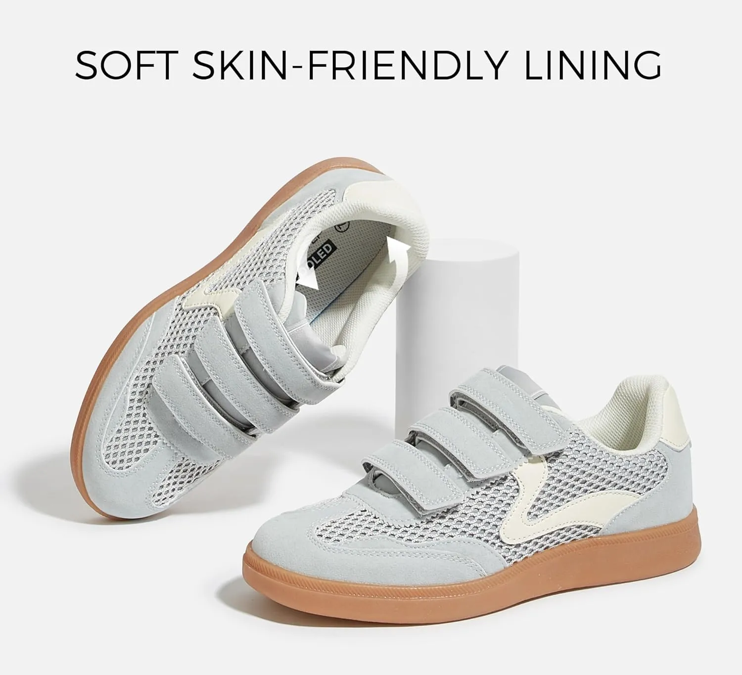 LUCKY STEP Women's Casual Fashion Retro Sneakers Classic Gum Sole Hook and Loop Tennis Footwear Anti Slip Skate Trainers Trendy Walking Shoes