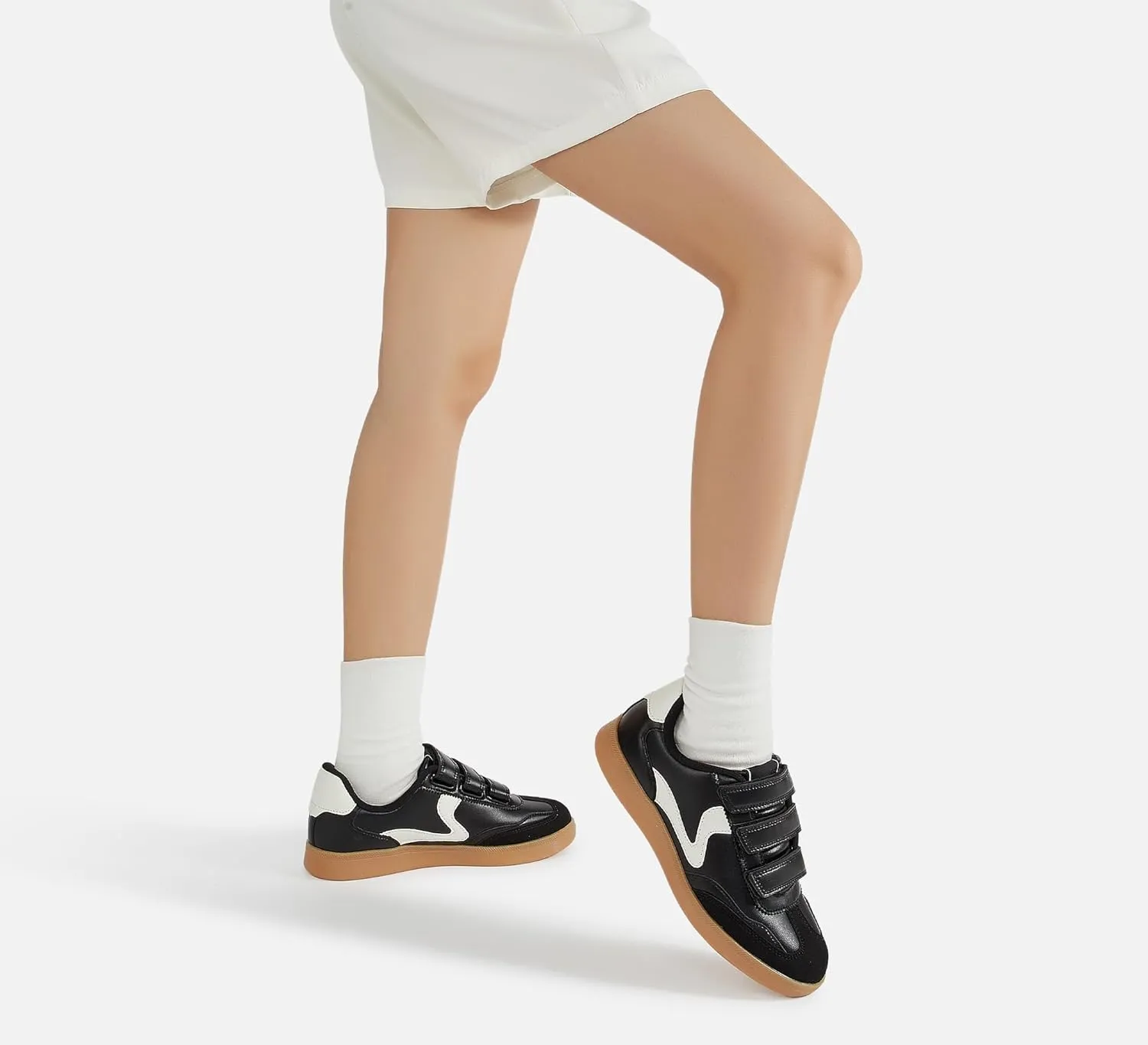 LUCKY STEP Women's Casual Fashion Retro Sneakers Classic Gum Sole Hook and Loop Tennis Footwear Anti Slip Skate Trainers Trendy Walking Shoes