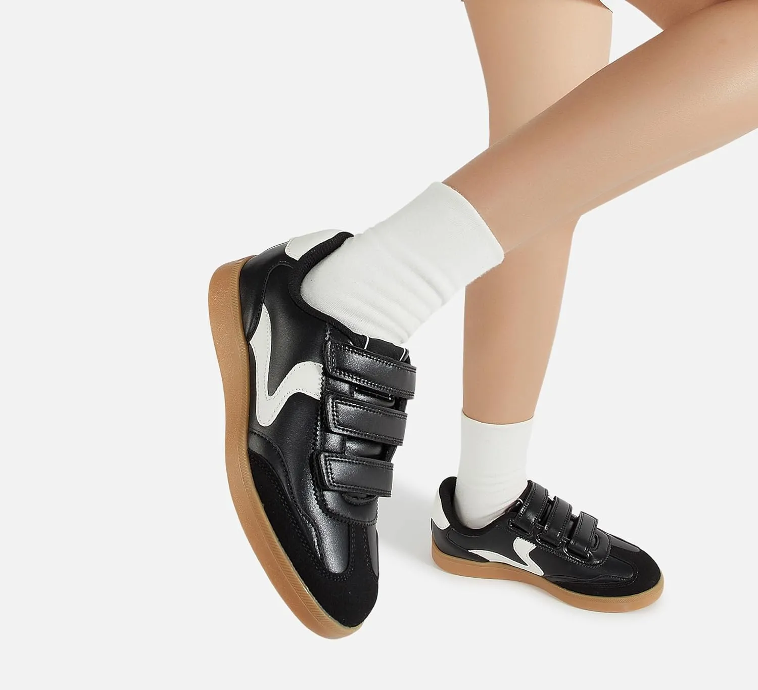LUCKY STEP Women's Casual Fashion Retro Sneakers Classic Gum Sole Hook and Loop Tennis Footwear Anti Slip Skate Trainers Trendy Walking Shoes