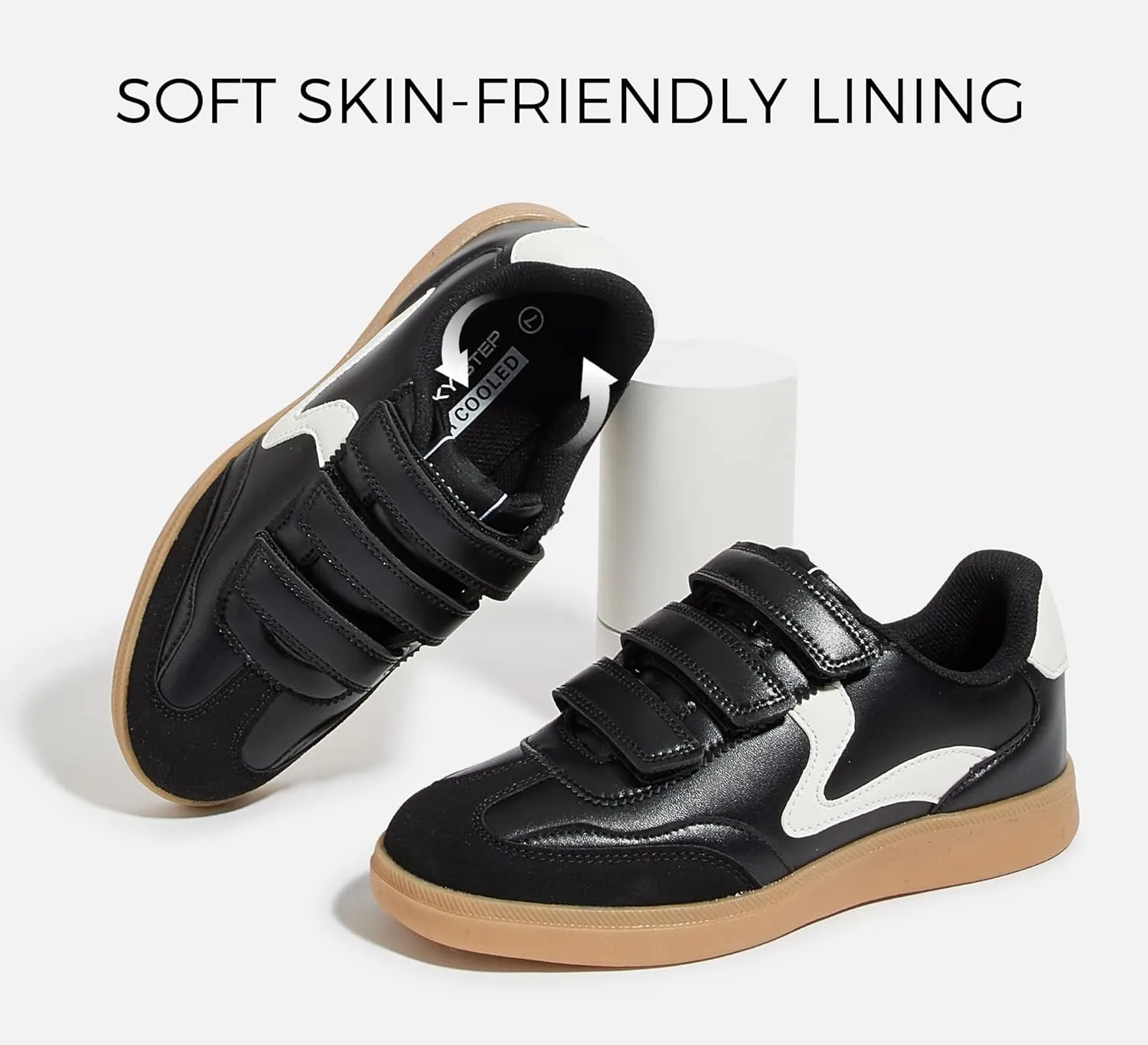 LUCKY STEP Women's Casual Fashion Retro Sneakers Classic Gum Sole Hook and Loop Tennis Footwear Anti Slip Skate Trainers Trendy Walking Shoes