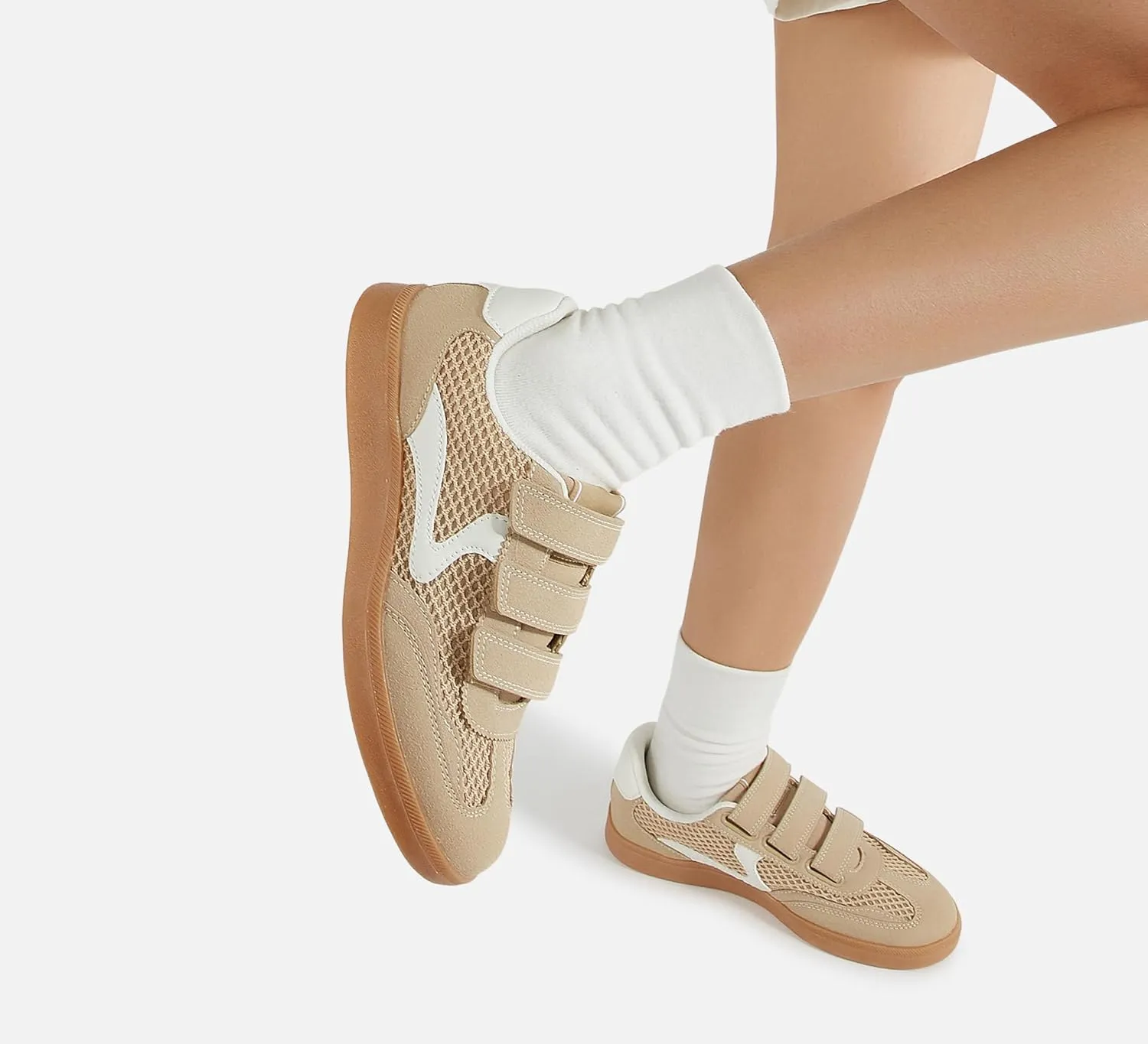 LUCKY STEP Women's Casual Fashion Retro Sneakers Classic Gum Sole Hook and Loop Tennis Footwear Anti Slip Skate Trainers Trendy Walking Shoes
