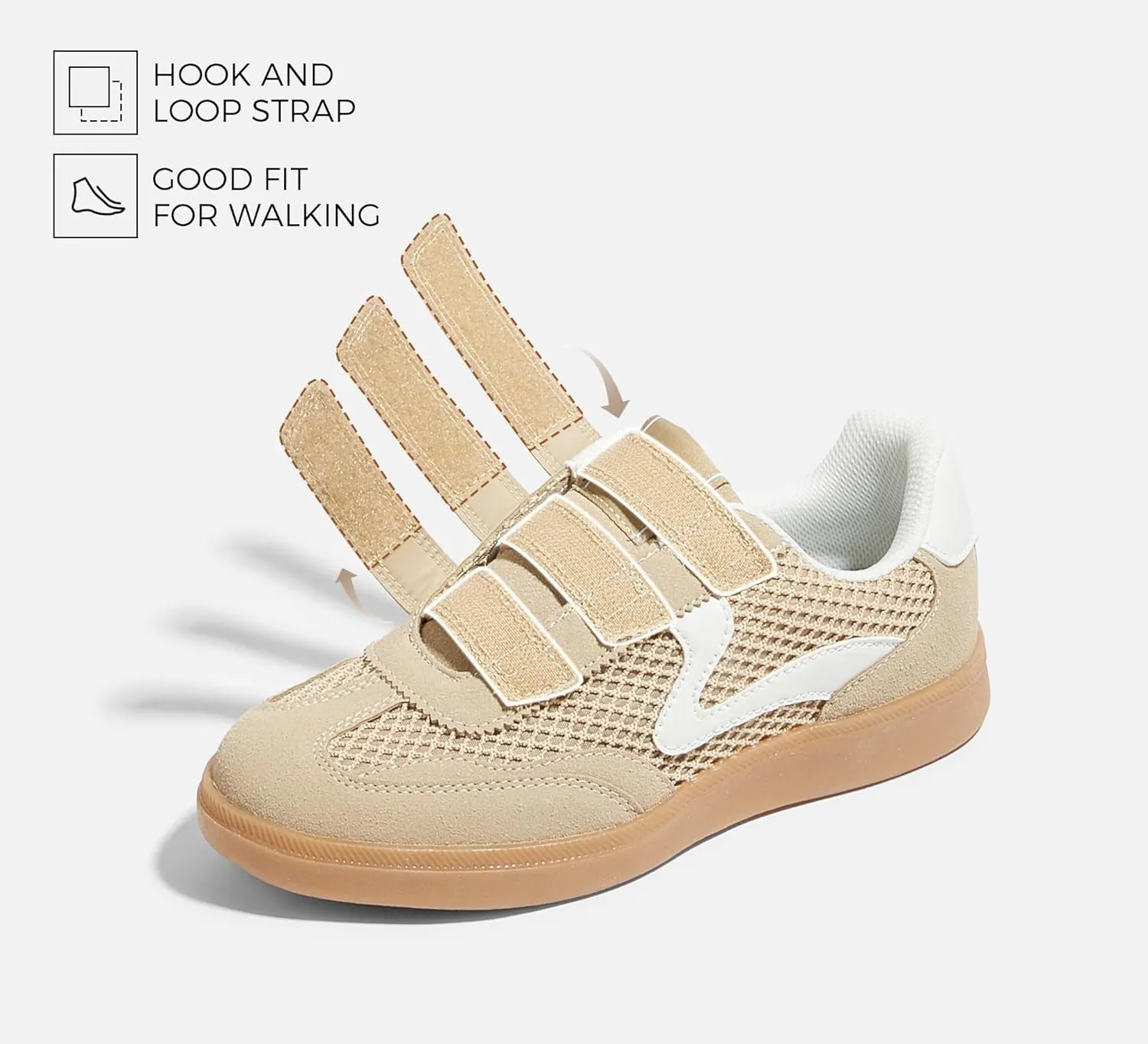 LUCKY STEP Women's Casual Fashion Retro Sneakers Classic Gum Sole Hook and Loop Tennis Footwear Anti Slip Skate Trainers Trendy Walking Shoes