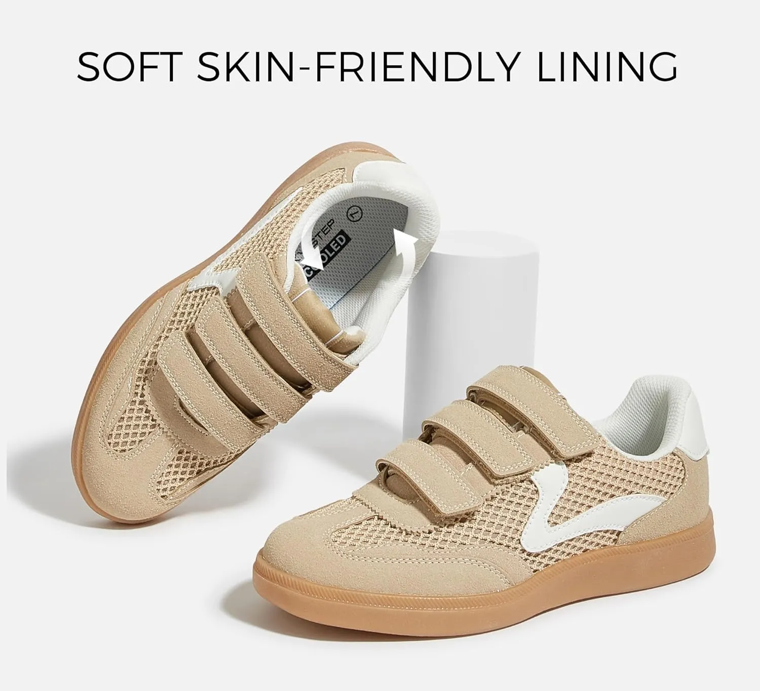 LUCKY STEP Women's Casual Fashion Retro Sneakers Classic Gum Sole Hook and Loop Tennis Footwear Anti Slip Skate Trainers Trendy Walking Shoes