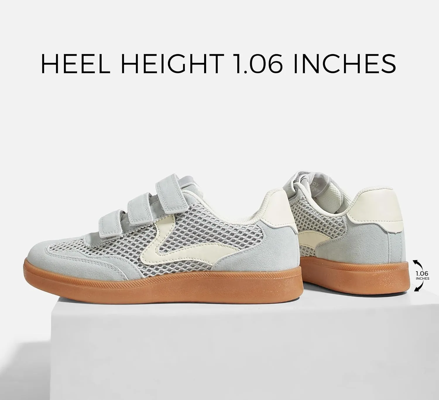 LUCKY STEP Women's Casual Fashion Retro Sneakers Classic Gum Sole Hook and Loop Tennis Footwear Anti Slip Skate Trainers Trendy Walking Shoes