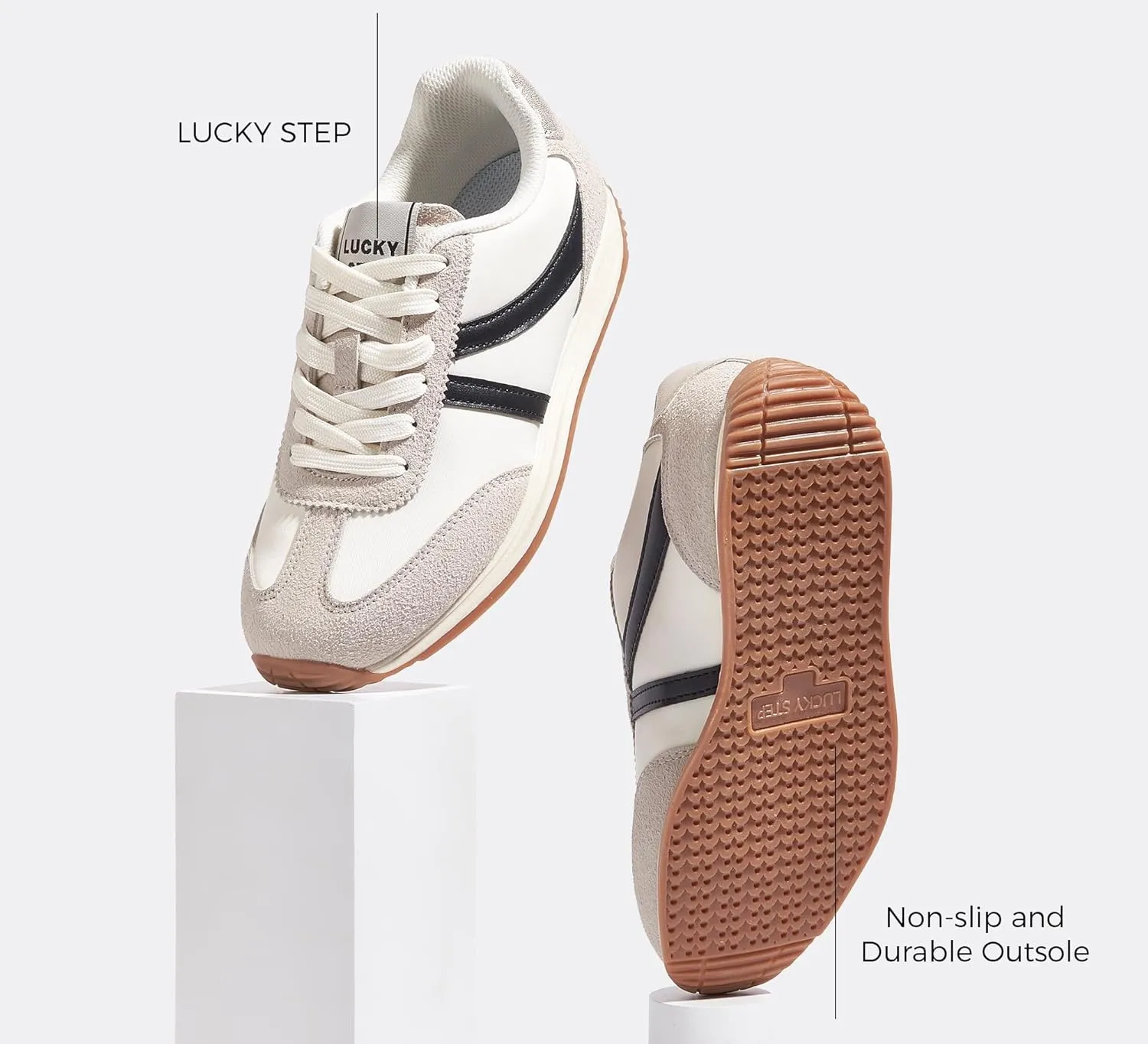 LUCKY STEP Women's Retro Fashion Sneakers Non Slip Comfortable Casual Running Shoes Breathable Classic Walking Trainers