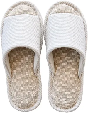 MAGILONA Women House Slippers Mens Bedroom Indoor Shoes Fall Memory Foam Open-Toe Home Shoes Slid Flax Soft Non-Slip Shoes