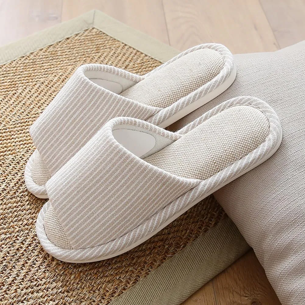 MAGILONA Women House Slippers Mens Bedroom Indoor Shoes Fall Memory Foam Open-Toe Home Shoes Slid Flax Soft Non-Slip Shoes