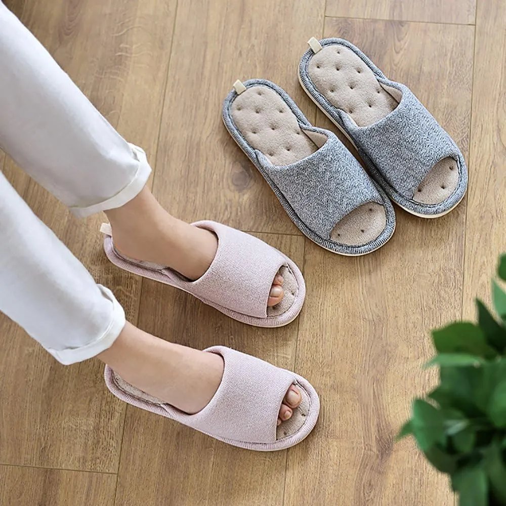 MAGILONA Women House Slippers Mens Bedroom Indoor Shoes Fall Memory Foam Open-Toe Home Shoes Slid Flax Soft Non-Slip Shoes