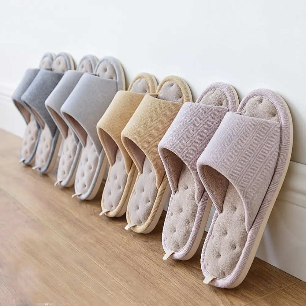 MAGILONA Women House Slippers Mens Bedroom Indoor Shoes Fall Memory Foam Open-Toe Home Shoes Slid Flax Soft Non-Slip Shoes