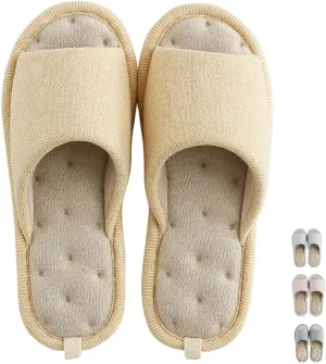 MAGILONA Women House Slippers Mens Bedroom Indoor Shoes Fall Memory Foam Open-Toe Home Shoes Slid Flax Soft Non-Slip Shoes