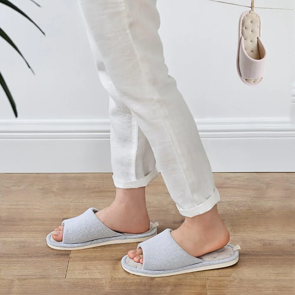 MAGILONA Women House Slippers Mens Bedroom Indoor Shoes Fall Memory Foam Open-Toe Home Shoes Slid Flax Soft Non-Slip Shoes