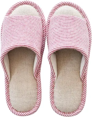 MAGILONA Women House Slippers Mens Bedroom Indoor Shoes Fall Memory Foam Open-Toe Home Shoes Slid Flax Soft Non-Slip Shoes