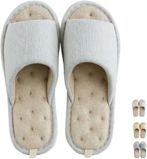 MAGILONA Women House Slippers Mens Bedroom Indoor Shoes Fall Memory Foam Open-Toe Home Shoes Slid Flax Soft Non-Slip Shoes